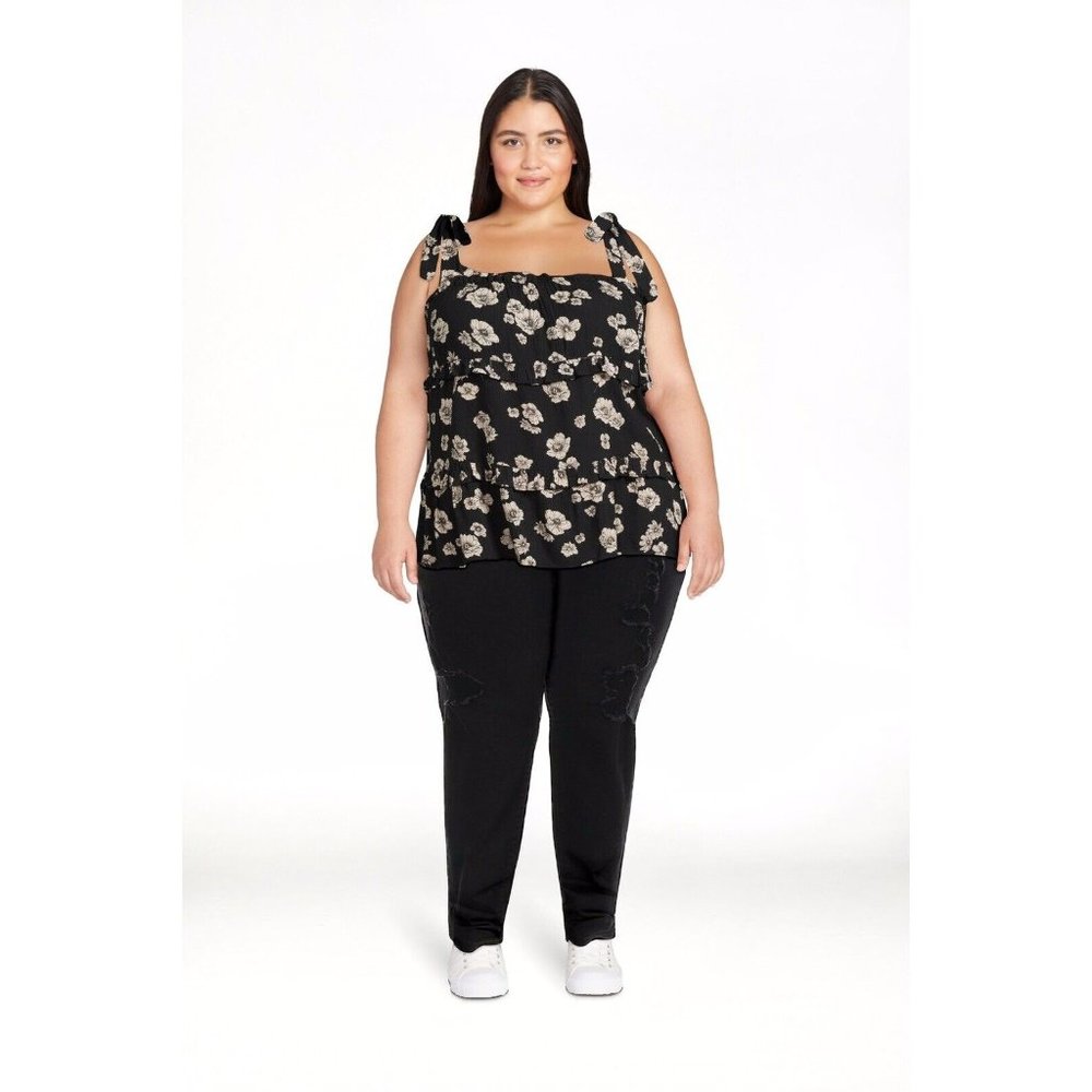 Women's Romantic Gypsy Tiered Tie Shoulder Floral Tank Top 3X